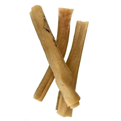 Tan textured chewy hollings pork rolls dog treats with natural flavour gently air dried and slight surface imperfections