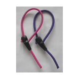 Pink and purple elastic quick release tether with black clips for horse halters hoof it quick clip