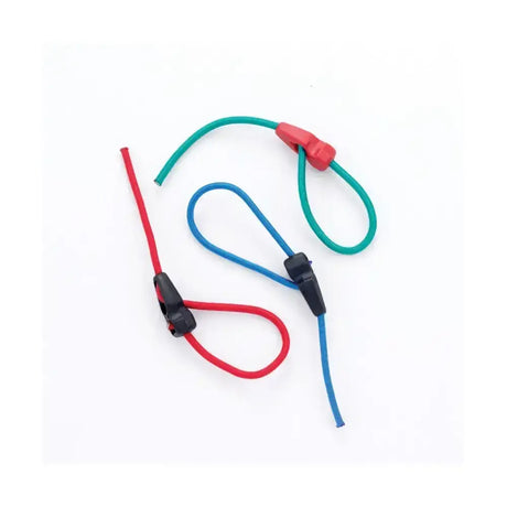 Hoop it quick clip features colorful red blue and green elastic cords with plastic clips for quick release tether use