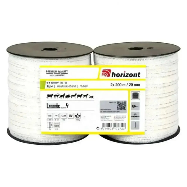 Horizont Electric Fencing Tape 20mm by 200m Pack of 2 Electric Fencing Tape