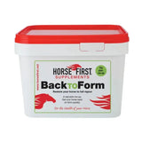 White plastic bucket with red lid from horse first supplements back to form helps with intense boot and fatigue