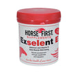 Red-lidded white container of horse first exselent e supplement with selenium and vitamin e to aid muscle well-being