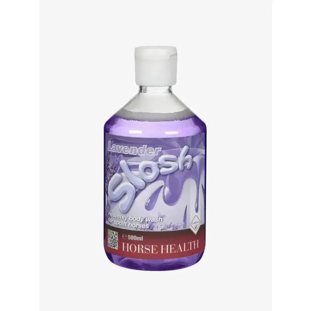 Lavender slosh heavenly smelling body wash for sport horses in a 500ml transparent bottle with white cap and purple liquid