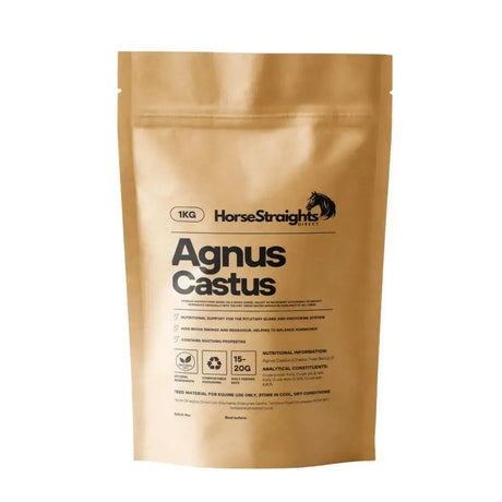 A gold resealable pouch of horse straights direct agnus castus powder supplement for natural wellness
