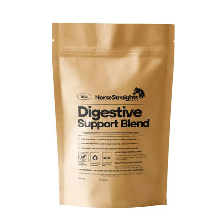 A 1kg gold resealable pouch of horse straights direct digestive support blend for horses to support digestion