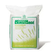 White plastic bag of marks way horsehage green rye grass haylage feed with green yellow label and wheat stalks illustration