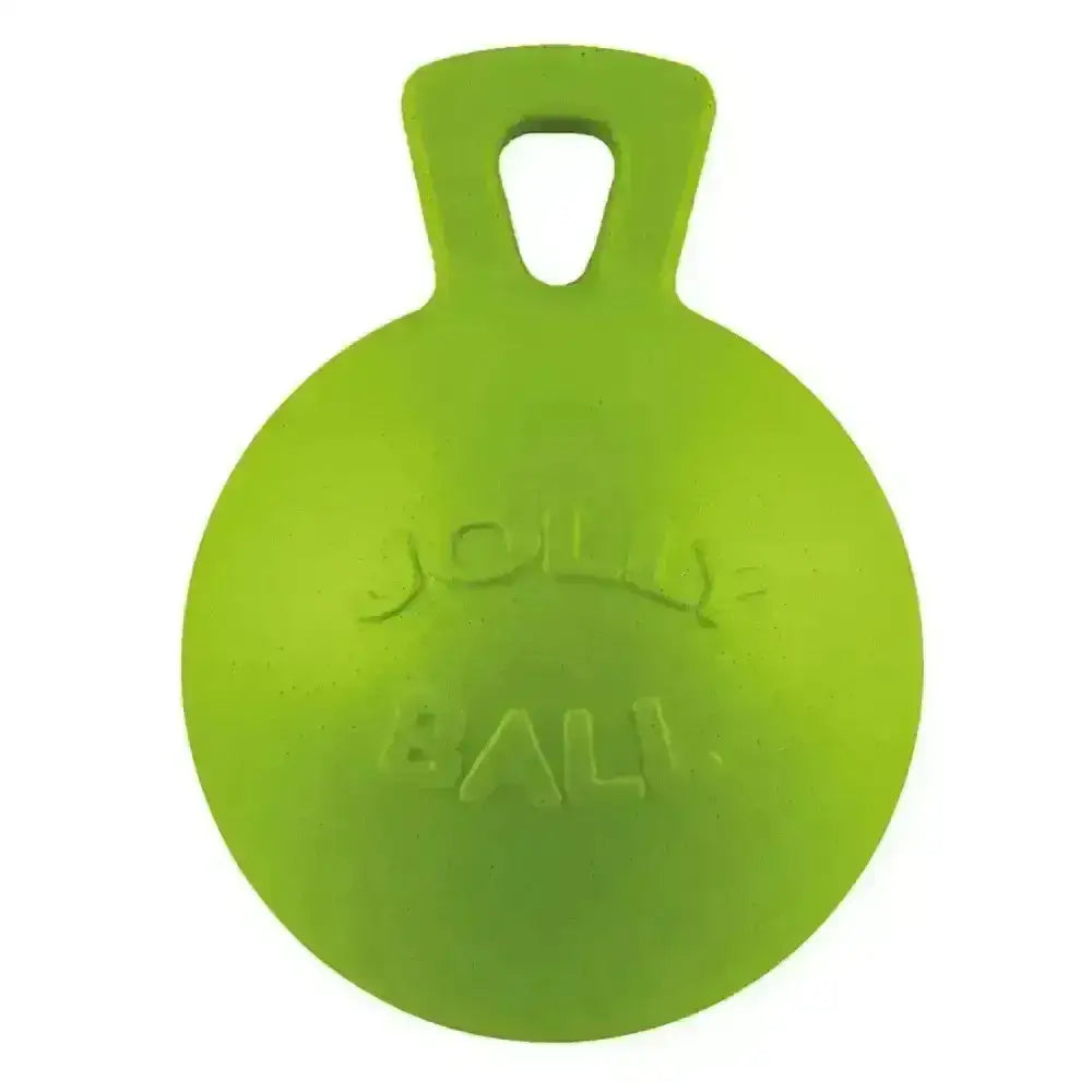 Bright lime green rubber horsemans pride scented jolly ball toy with handle for easy playing and chewing