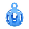 Blue silicone horsemen’s pride jolly hay ball with rounded perforations and a looped handle for easy play