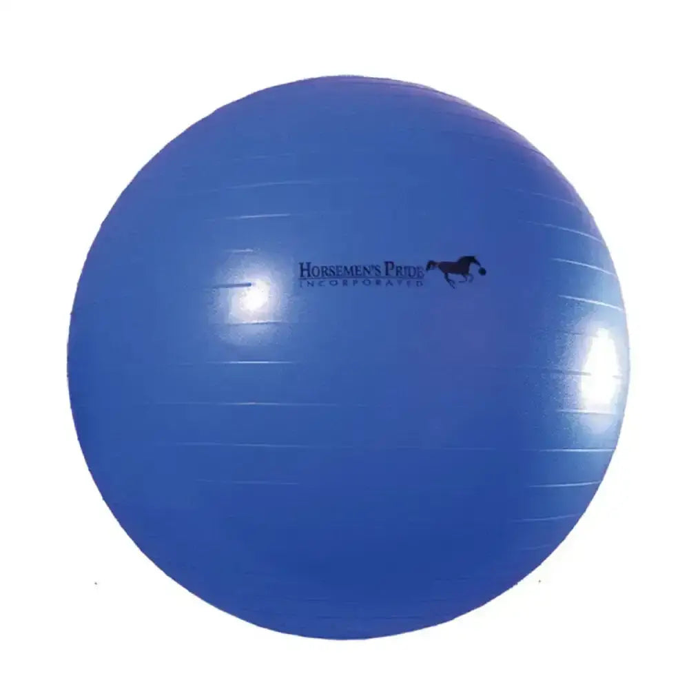 Blue horsemen’s pride jolly mega exercise ball with horse logo perfect for fitness and balance workouts