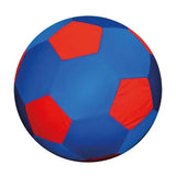 Blue and red inflatable jolly mega ball cover with classic pentagon and hexagon soccer ball design by horsemen pride