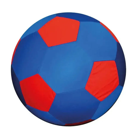 Blue and red inflatable jolly mega ball cover with classic pentagon and hexagon soccer ball design by horsemen pride