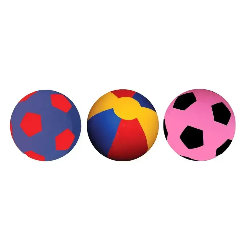 Three colorful soft jolly mega ball covers in blue-red, multi, and pink-black for pride jolly mega soccer balls