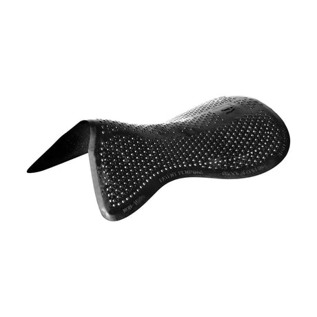 Black horsena dressage slim gel corrective saddle pad with textured perforated surface and contoured design