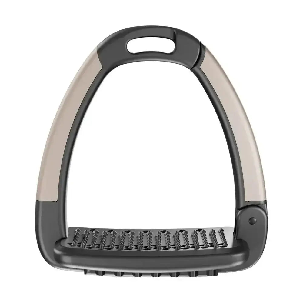 Black and beige horsena swap stirrup with textured spiked footplate from swap stirrup extra covers set of 4