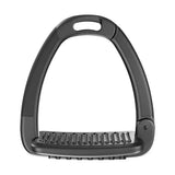 Black plastic horsena swap stirrup with textured non-slip rubber sole and molded handle in swap stirrup extra covers set