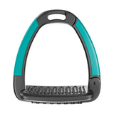 Teal and black horsena swap stirrup with textured grippy sole stirrup extra covers set of 4 for better grip
