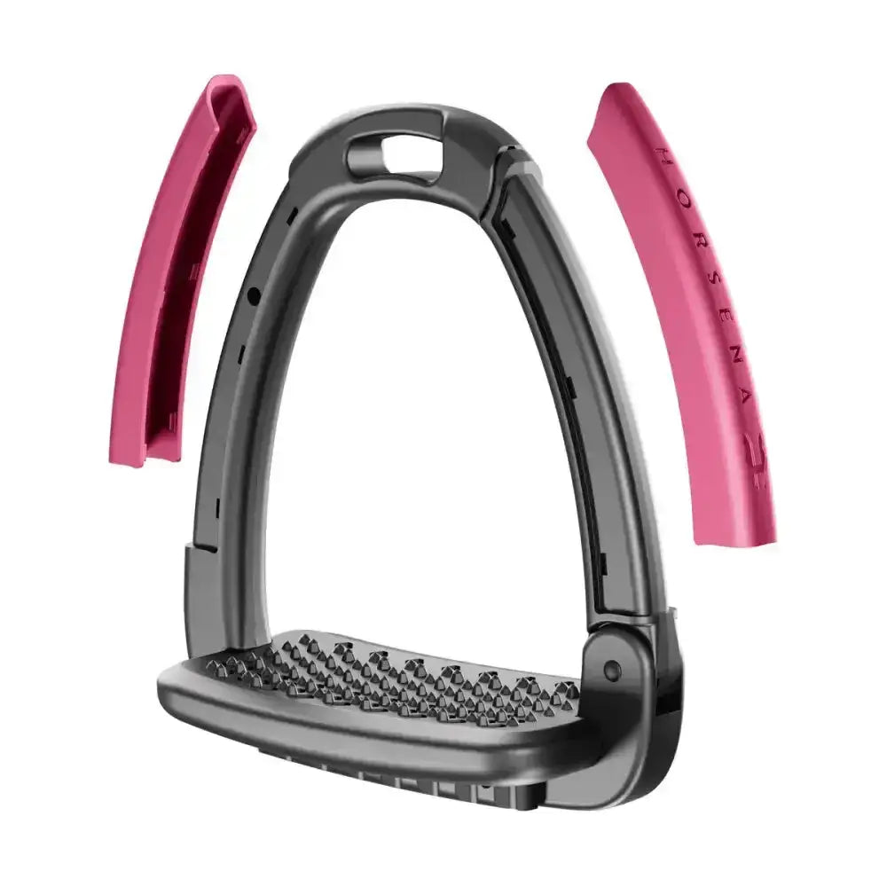 Black and pink horseware saddle pad with textured grip surface from horsena swap stirrup extra covers set of 4