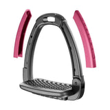 Black and pink horseware saddle pad with textured grip surface from horsena swap stirrup extra covers set of 4