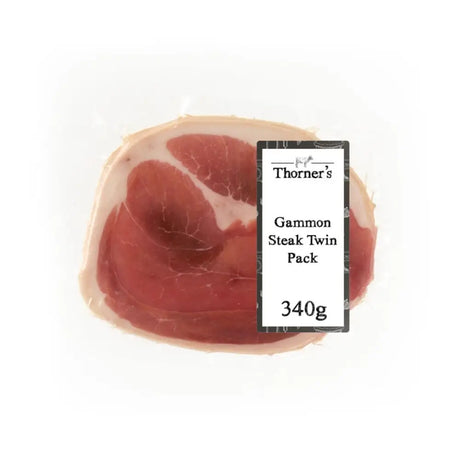 Thorners horseshoe 6ox gammon steaks twin pack 340g featuring juicy pink gammon steak perfect for meals like chicken breast fillets