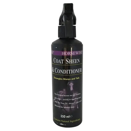 Black plastic spray bottle of horsewise coat sheen and conditioner spray 350ml for a shiny coat sheen