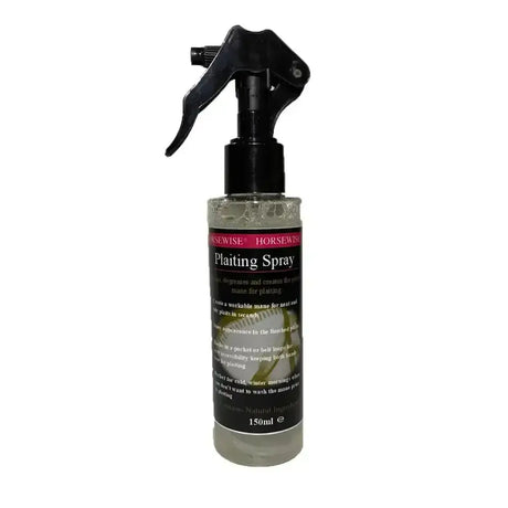 Black horsewise plaiting spray bottle with clear liquid perfect mane care and plaiting spray cleans for horses