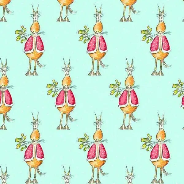 A horsey christmas gift wrap with whimsical orange creatures in red vests holding mistletoe wrapping paper silly filly