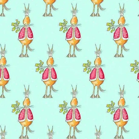 A horsey christmas gift wrap with whimsical orange creatures in red vests holding mistletoe wrapping paper silly filly