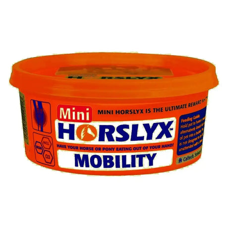 Bright orange plastic container of horslyx mobility balancer mini horse lick for mobility balancer horse feed