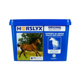 Blue plastic container of horslyx original balancer nutrient rich lick for horses as balancer horse lick feed