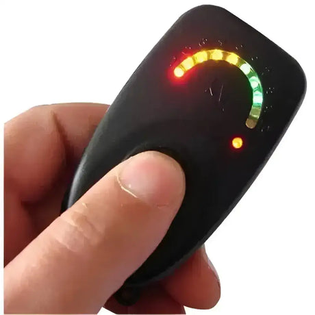 Black handheld hotline electric fence tester kv10 with curved led display showing red yellow and green lights