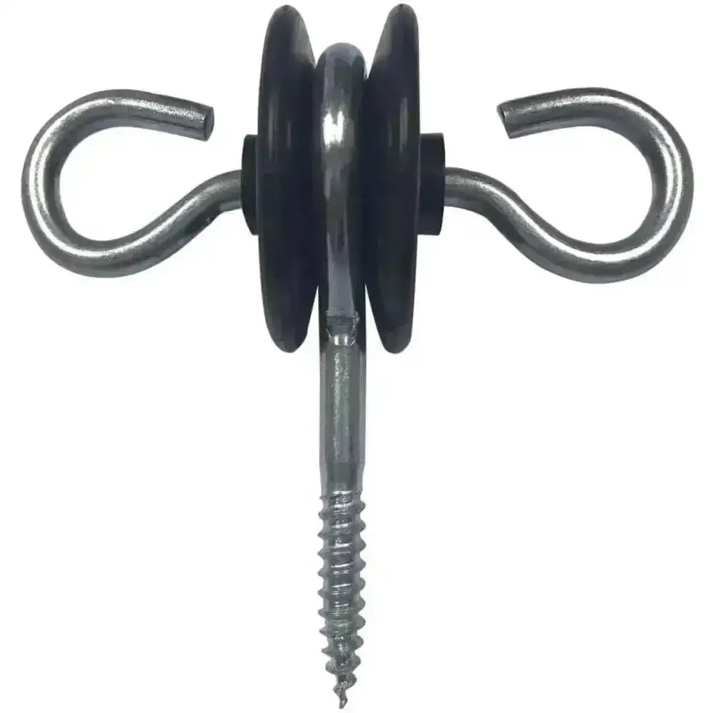 Black plastic pulley gate hook insulators with metal hooks and screw shaft for hotline electric fencing pack of 2
