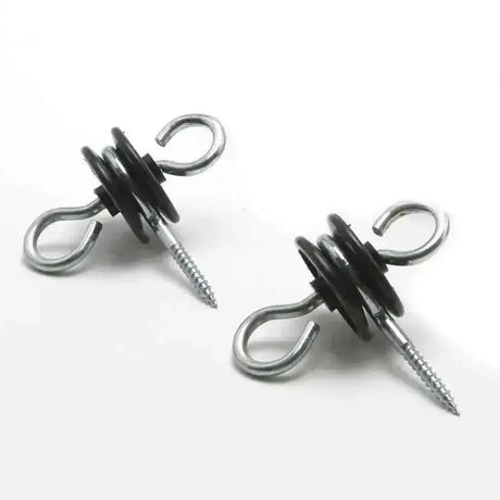 Silver metal hotline electric fencing gate hook insulator with black rubber grip and screw tip pack of 2