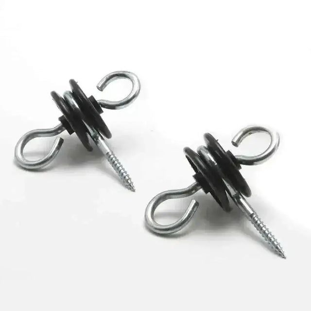 Silver metal hotline electric fencing gate hook insulator with black rubber grip and screw tip pack of 2