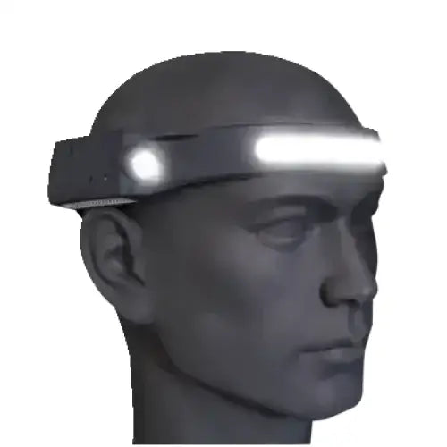 Silver metallic hotline explorer head torch with sleek cob led band and touch free sensor for hands free use