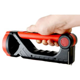 Red and black hotline explorer rechargeable lithium torch with textured grip and circular power button for outdoor use