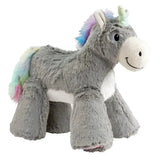 A plush gray unicorn big paws toy with rainbow mane and tail soft fuzzy paws toy from house of paws