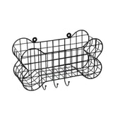 Black metal paws dog bone wire storage shelf with grid pattern and hooks for organizing dog gear