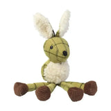 House of paws tweed plush long rabbit toy with green brown plaid fabric fluffy ears pom-pom belly and corduroy feet