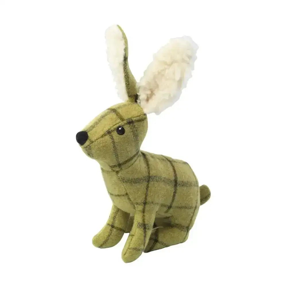 A plush green plaid paws tweed plush rabbit with fluffy white ears and black button eyes perfect for cuddling