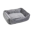 Gray paws velvet square dog bed with soft velvet rectangle cushioned interior and raised sides for cozy pets
