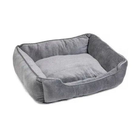 Gray plush paws velvet square dog bed with soft velvet rectangle cushioned interior and raised sides for comfort