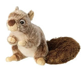 A paws woodland toy plush squirrel in brown and beige with a fluffy tail perfect as a rat plush dog toy