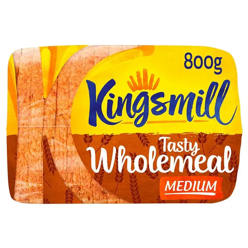 Hovis medium wholemeal bread 800g pack with tasty wholemeal medium slices in yellow and brown wheat packaging