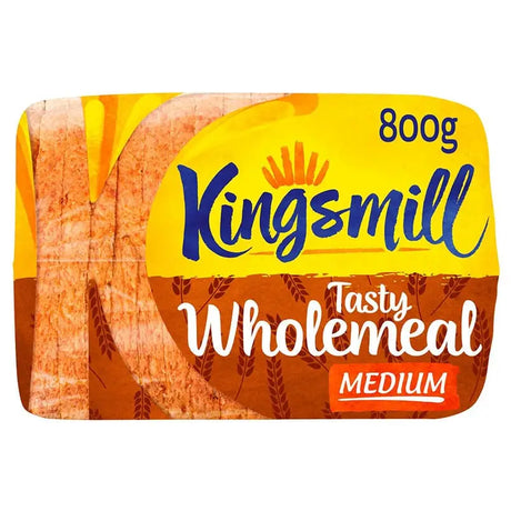 Hovis medium wholemeal bread 800g pack with tasty wholemeal medium slices in yellow and brown wheat packaging