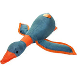 Blue and orange fabric dazzle ducks dog toy with textured weave featuring three bright colours for fun play