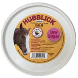 Hubblick calm horse lick low sugar 100g white container with orange label and horse image packed with essential vitamins
