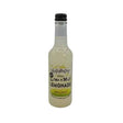 A clear glass bottle of hullabaloos lime mint lemonade 330ml with green accents and black screw-top cap