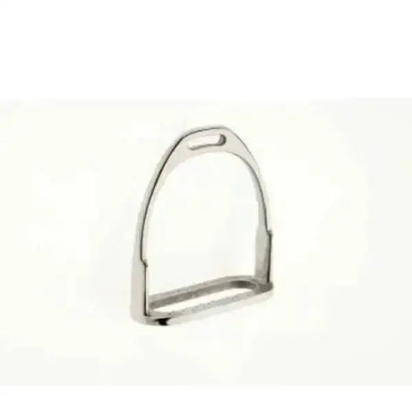 Stainless steel hunt stirrups with polished reflective finish and classic u-shaped traditional metal hunt design