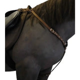 Brown leather hunting breastplate with silver saddle dee buckle and ring strap metal hardware from libbys hunting breastplate