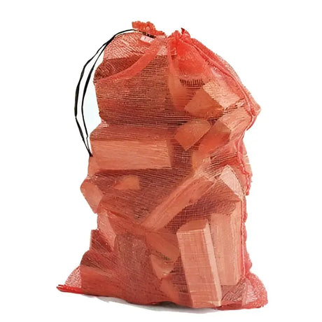 Orange mesh hardwood log net filled with firewood chunks for easy carrying from Hutton Mill hardwood log net